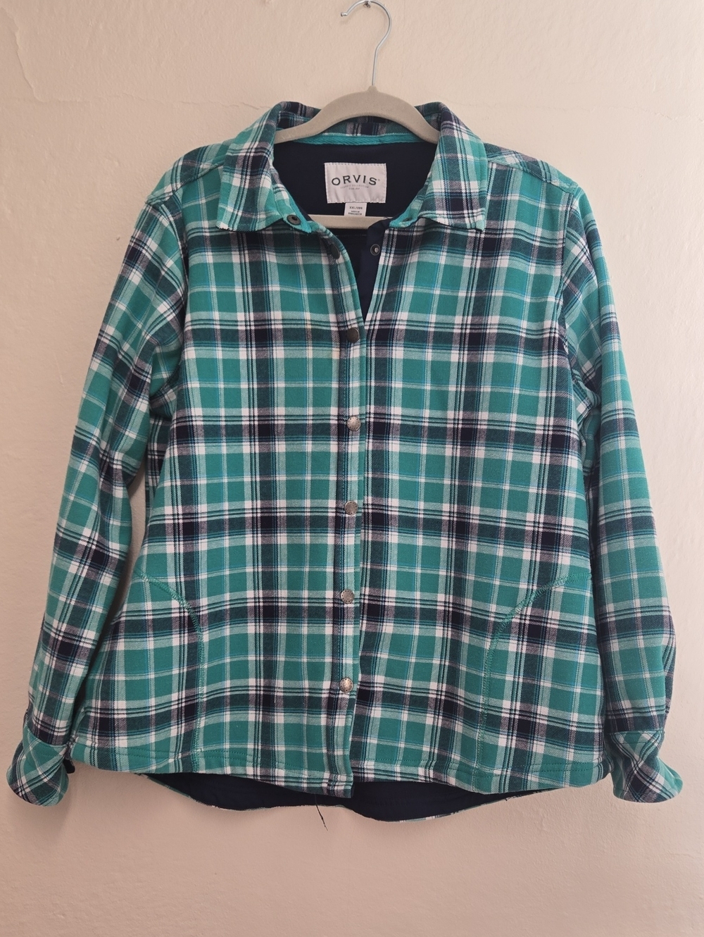 Orvis Teal and Navy Plaid Button-Front Shirt_0053